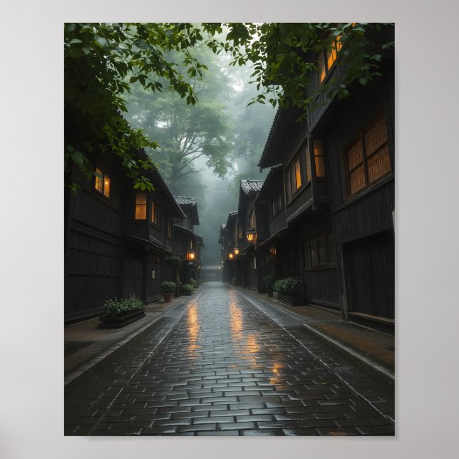 Poster Matin brumeux dans un village japonais (Devant)
