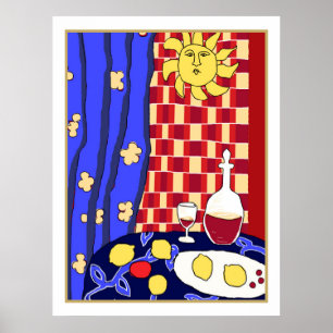 Poster Matisse Inspiré Bleu Rouge Toujours Vin Citrons