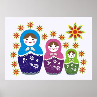 Poster Matryoshka Poupées russes & tournesols personnalis
