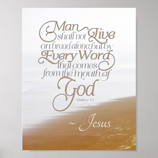 Poster Matthew 4:4 On shall not live on bread alone (Devant)