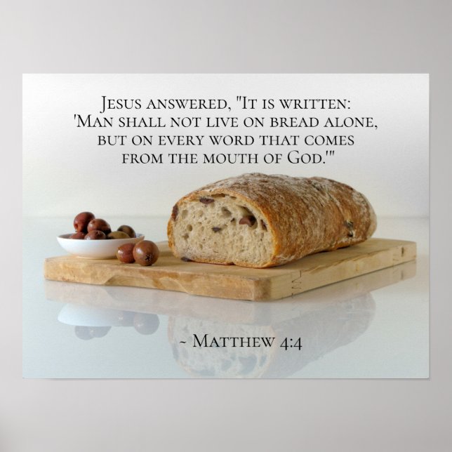 Poster Matthew 4:4 On shall not live on bread alone (Devant)