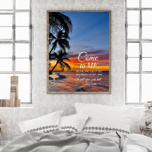 Matthieu 11:28 Bible Verse Palmiers Coucher de sol