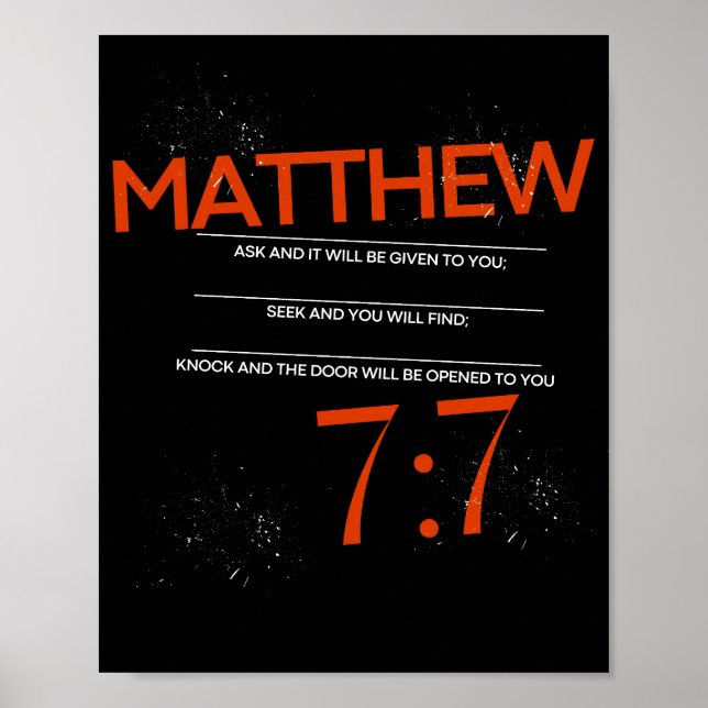 Poster Matthieu 7:7 Poser, Chercher, Knock Scripture Art (Devant)