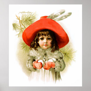 Poster Maud Humphrey : Fille d'hiver avec des boules de