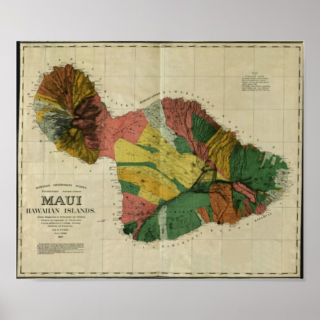 Poster Maui, 1885, Carte Vintage Hawaii (Devant)