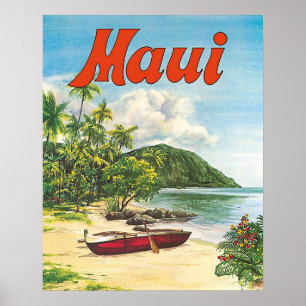 Poster Maui, Hawaï, bateaux sur la plage, cru, voyage