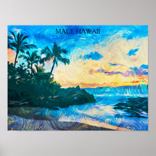 Poster Maui Hawaii Peinture à l'huile Voyage d'illustrati