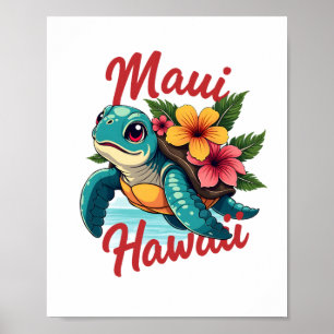 Poster Maui Hawaii T Chemise Fille Femmes Enfants Tortue 