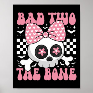 Poster Mauvais Deux Crâne Os Avec Bow Rose Pour Halloween