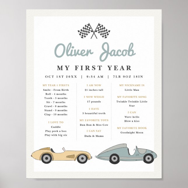 Poster MAVERICK Retro Pastel Race Car 1ère année jalon (Devant)