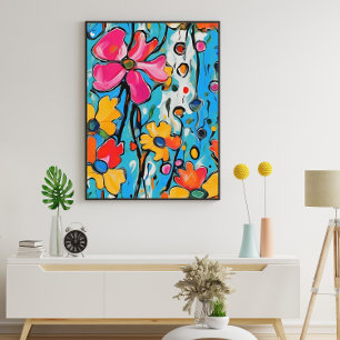 Poster Maximaliste Abstrait coloré peinture florale