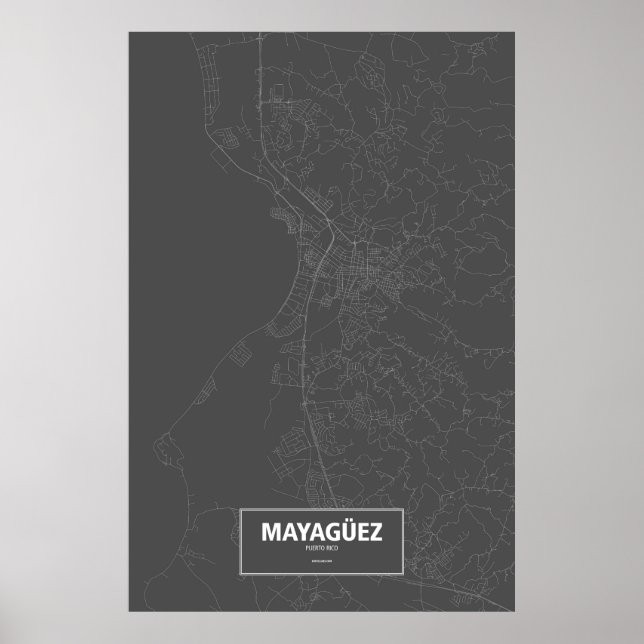 Poster Mayagüez, Porto Rico (blanc sur noir) (Devant)