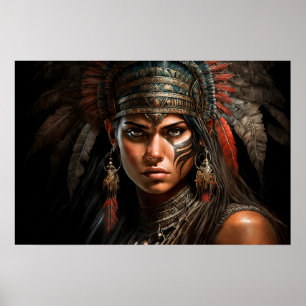 Poster Mayan Guerrier Princesse Portrait Peinture à l'hui