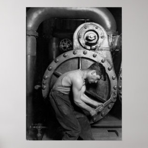 Poster Mécanicien de centrale électrique travaillant à la