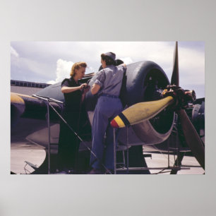 Poster Mécanique de l'avion féminin de 2ème guerre mondia