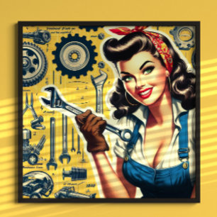 Poster Mécanique vintage pin-up
