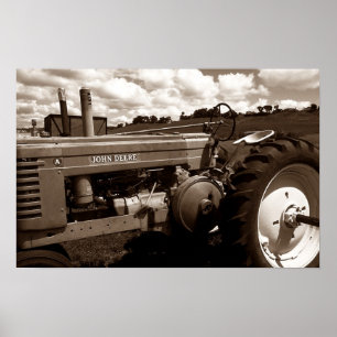 Poster Mécanique vintage tracteur agricole CloseUp Sépia 