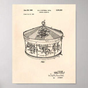 Poster Mécanisme de carrousel 1965 Brevet Art Vieux Poivr