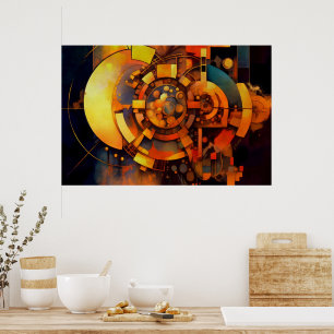 Poster Mécanisme Solaire Steampunk Abstrait
