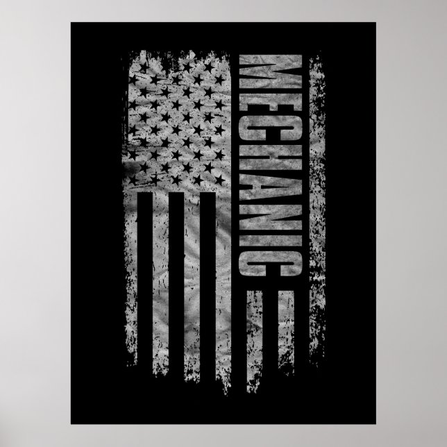 Poster Mechanic USA Flag Distressed design (Devant)