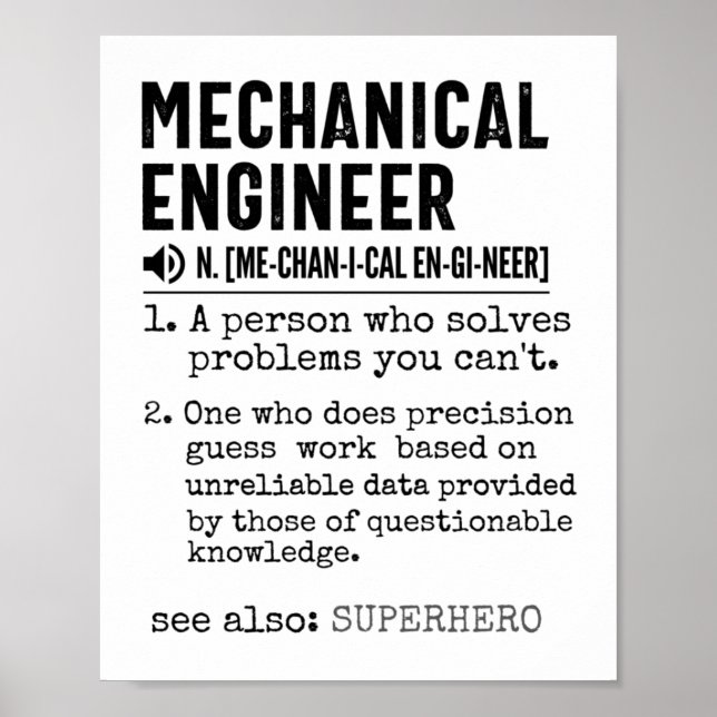 Poster Mechanical Engineer Dictionary Definition (Devant)