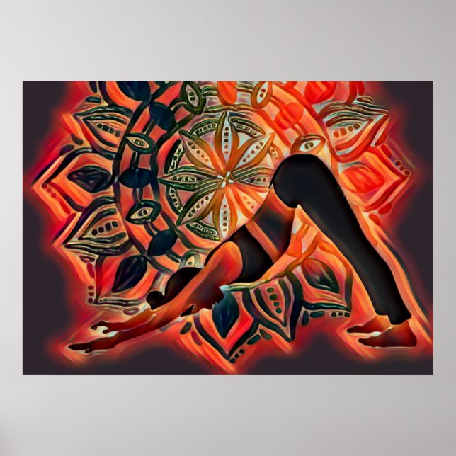 Poster Médaille de Yoga Brown, rouge mandala, noir (Devant)