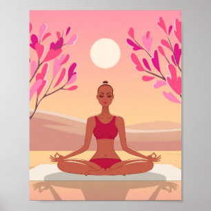 Poster Médaille de Yoga Jeune femme Padmasana rose or