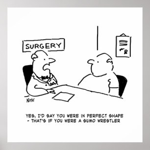 Poster Médecin et patient en surpoids Obesity Sumo Cartoo