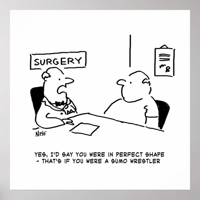 Poster Médecin et patient en surpoids Obesity Sumo Cartoo (Devant)