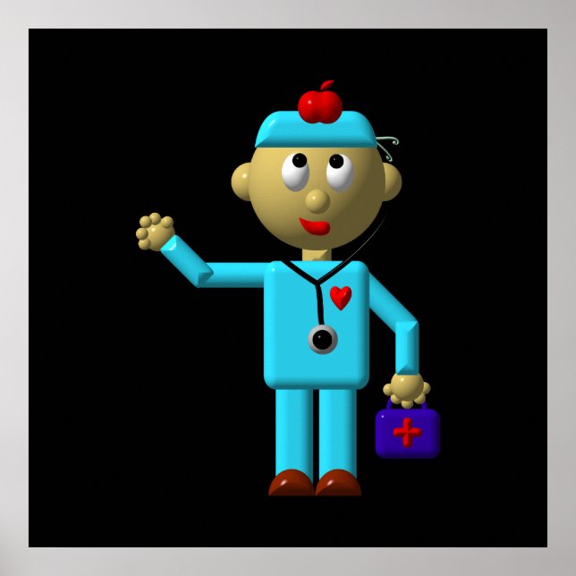 Poster Médecin idiot avec pomme sur la tête et sac Médica (Devant)