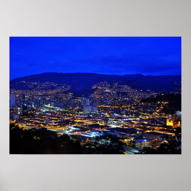 Poster Medellin, Colombie à la nuit (Devant)