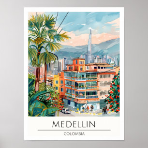 Poster Medellin Colombie Illustration d'art vintage Voyag