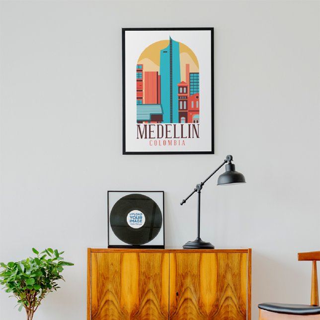 Poster Medellin Colombie Vintage Cityscape (Medellin Colombia Vintage Travel Poster)