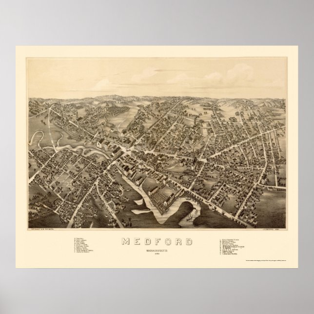 Poster Medford, MA Carte panoramique - 1880 (Devant)