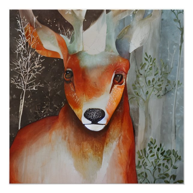 Poster Médias mixtes de cerfs (Devant)