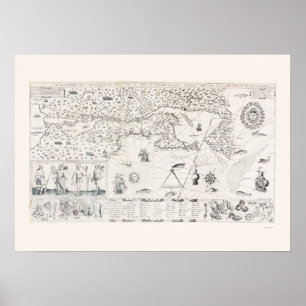 Poster Medieval World Map Québec Nouvelle-France America