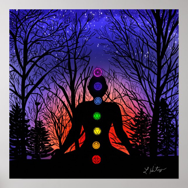 Poster Méditation dans le parc | Yoga, arbres et coucher  (Devant)