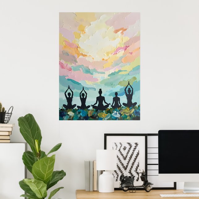 Poster Méditation du Yoga coucher du soleil (Bureau à domicile)