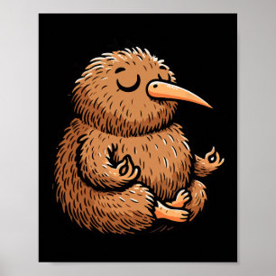 Poster Méditation Kiwi Oiseau Pose de Yoga Animal Relaxan