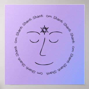 Poster Méditation pacifique Om Shanti Bleu pourpre Impres