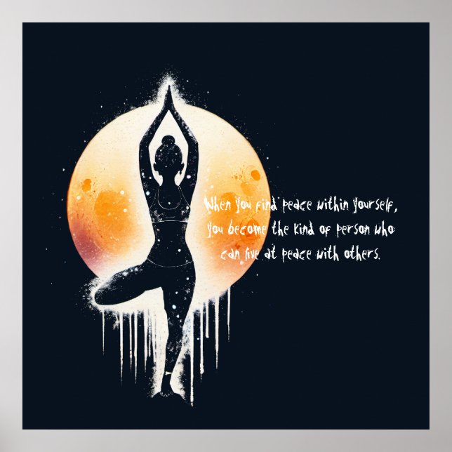 Poster Méditation Yoga Instructeur Arbre Pose Pleine lune (Devant)