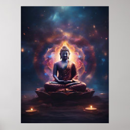 Poster Méditer Bouddha avec Mandala dans l'univers