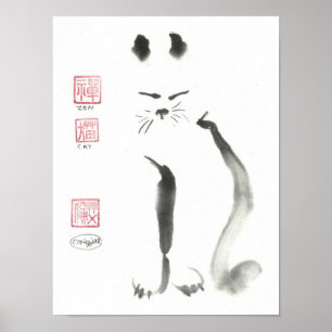 Poster Méditer le chat zen