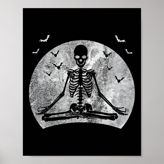 Poster Méditer Skeleton Yoga Lover Halloween Coût Lune (Devant)