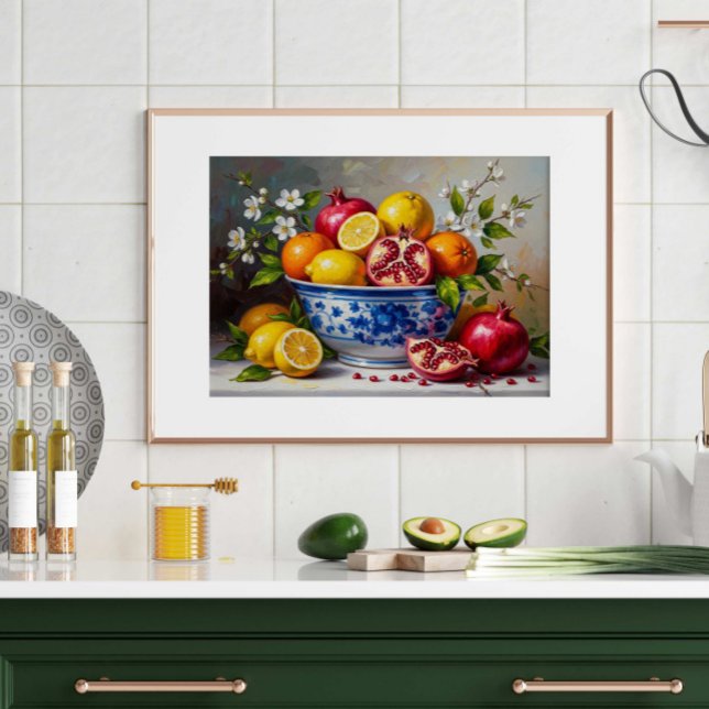Poster Mediterranean Fruit Bowl Still Life Oil Painting  (Créateur téléchargé)