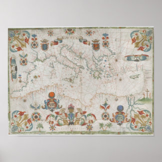 Poster Mediterranean Sea Old Map