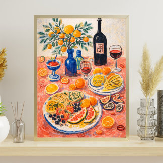 Poster Mediterranean Table Still Life – Wine, Citrus