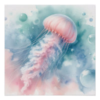 Méduse aquarelle rose délicate