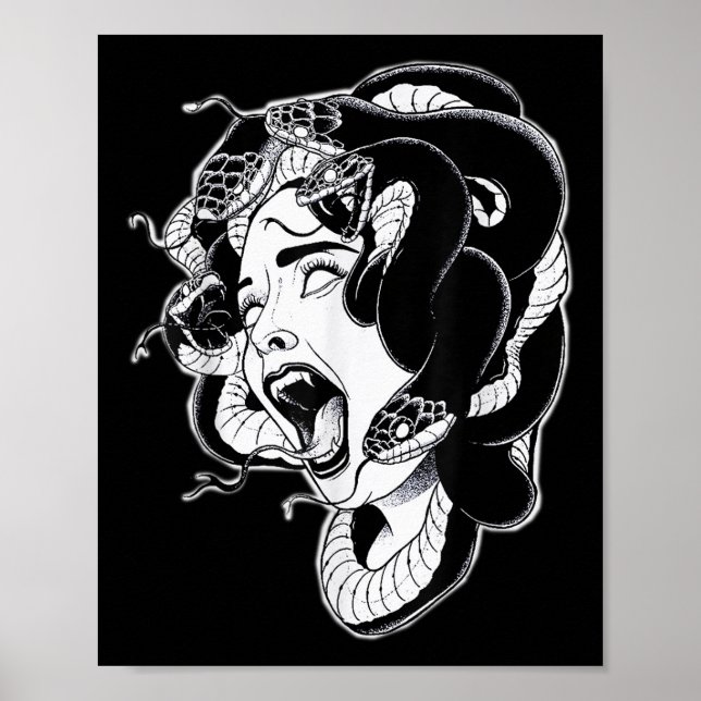Poster Méduse Blackwork Tattoo Flash (Devant)