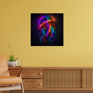 Poster Méduse néon vibrante avec tentacules électriques m